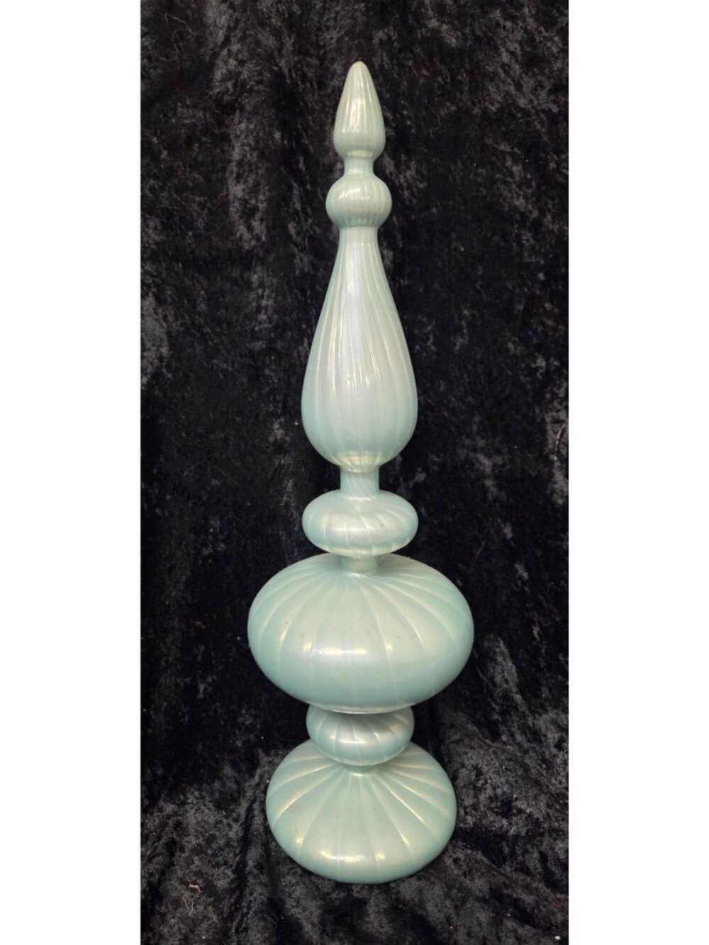 14" Vintage Blue Opalescent Ribbed Glass Finial Decor